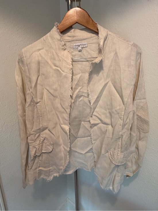 Splendid Iris Jackets & Blazers - Splendid Iris Cream Frayed Open-Front Linen-Blend Jacket